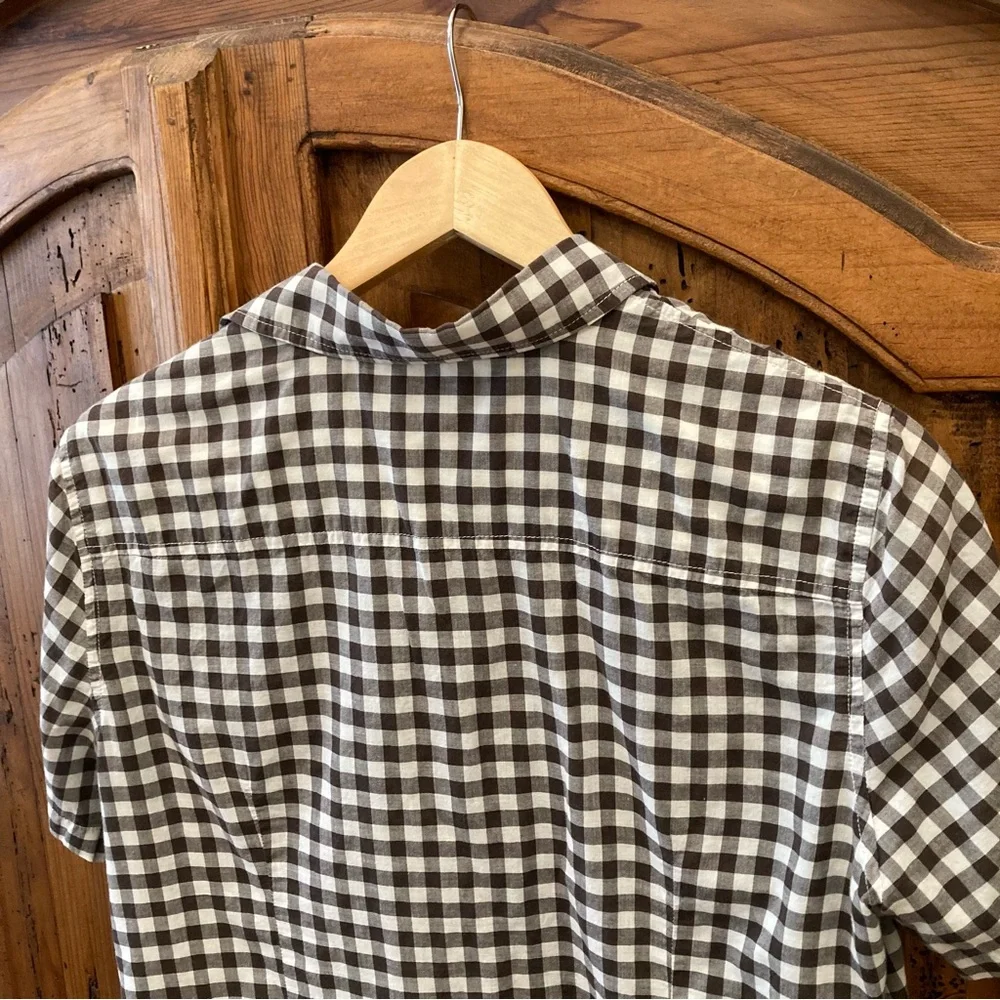 Brown & White Gingham Short Sleeve Button Up Shirt_7